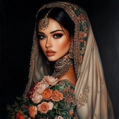 12 Indian Female Portrait Set, Large Square Artwork, Digital Wall Art, Overthebed Poster, 12 Piece Collection, Home Decor