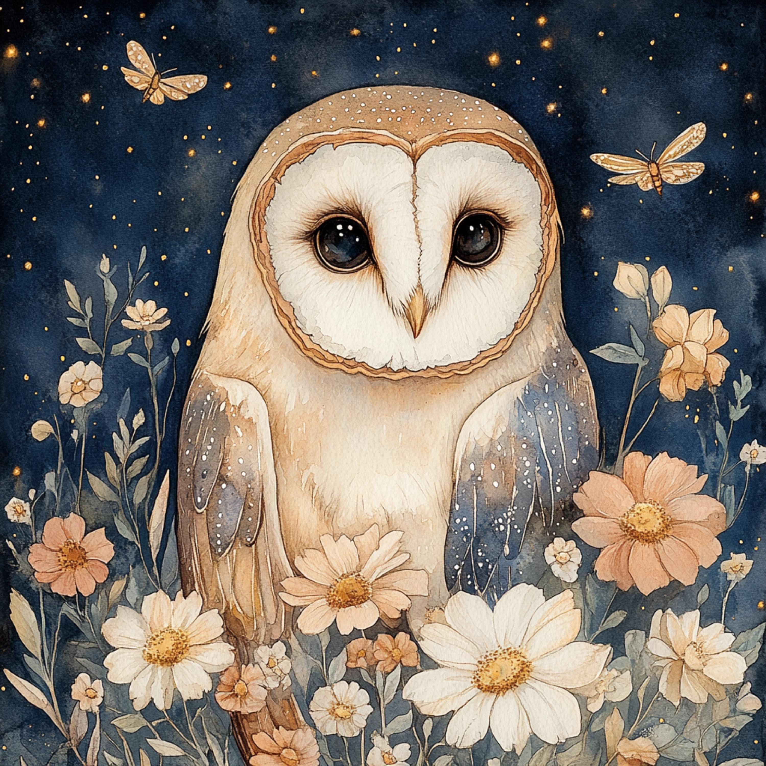 16 Enchanting Owl Art Prints, Set of 16 Digital Posters, Large Square Wall Decor, Kid's Room, Bedroom, Playroom Artwork, Animal Theme