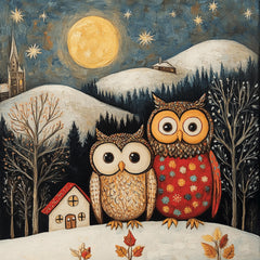 75 Christmas Nordic Folk Art Poster, Large Square Artwork, 75 Digital Images, Holiday Wall Decor, Santa Night Scene, Winter Print