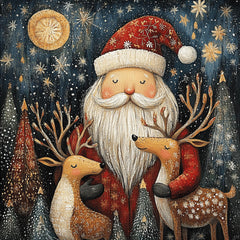 75 Christmas Nordic Folk Art Poster, Large Square Artwork, 75 Digital Images, Holiday Wall Decor, Santa Night Scene, Winter Print