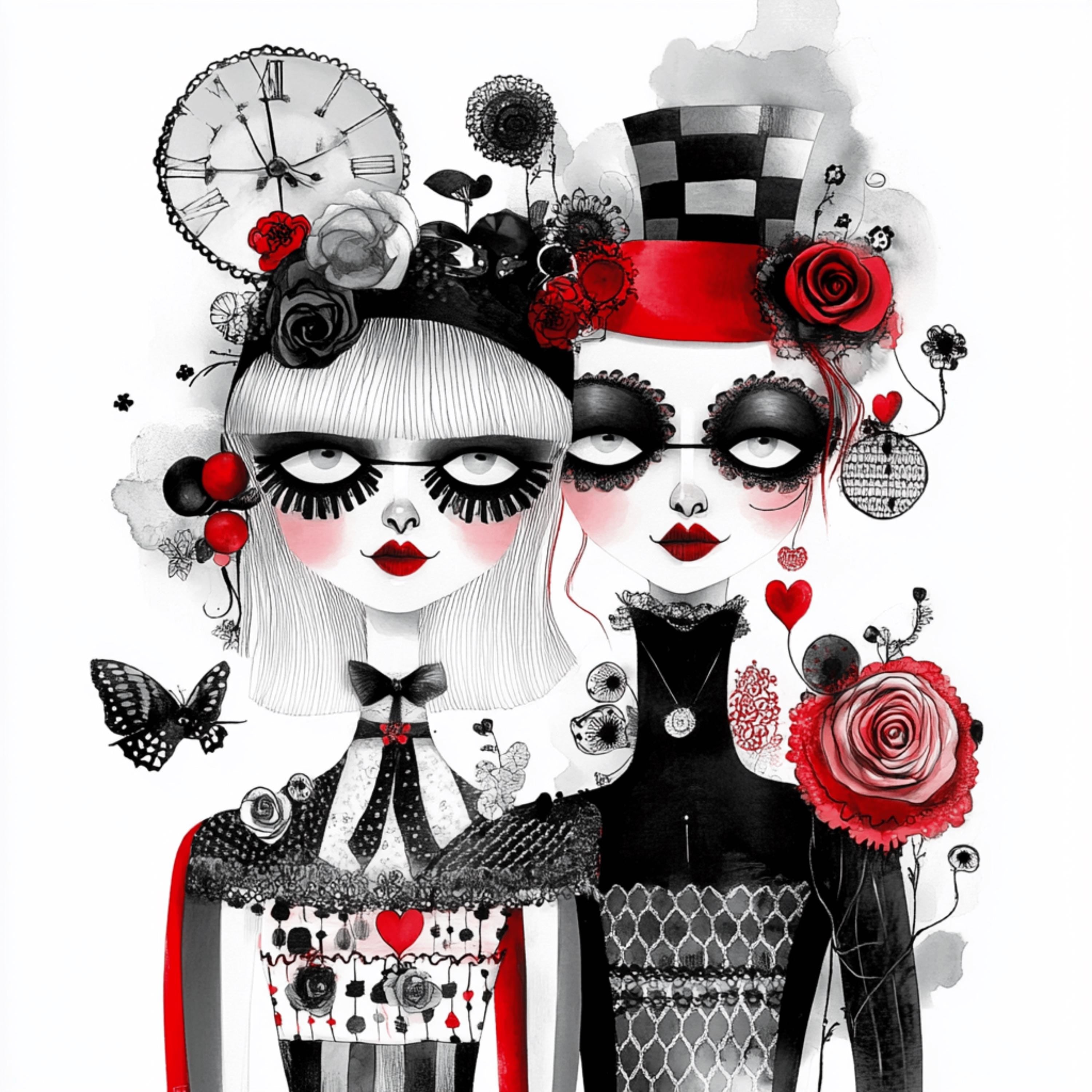 12 Gothic Wedding Couple Art, Digital Download, Steampunk Wall Art, Large Square Artwork, Fantasy Poster