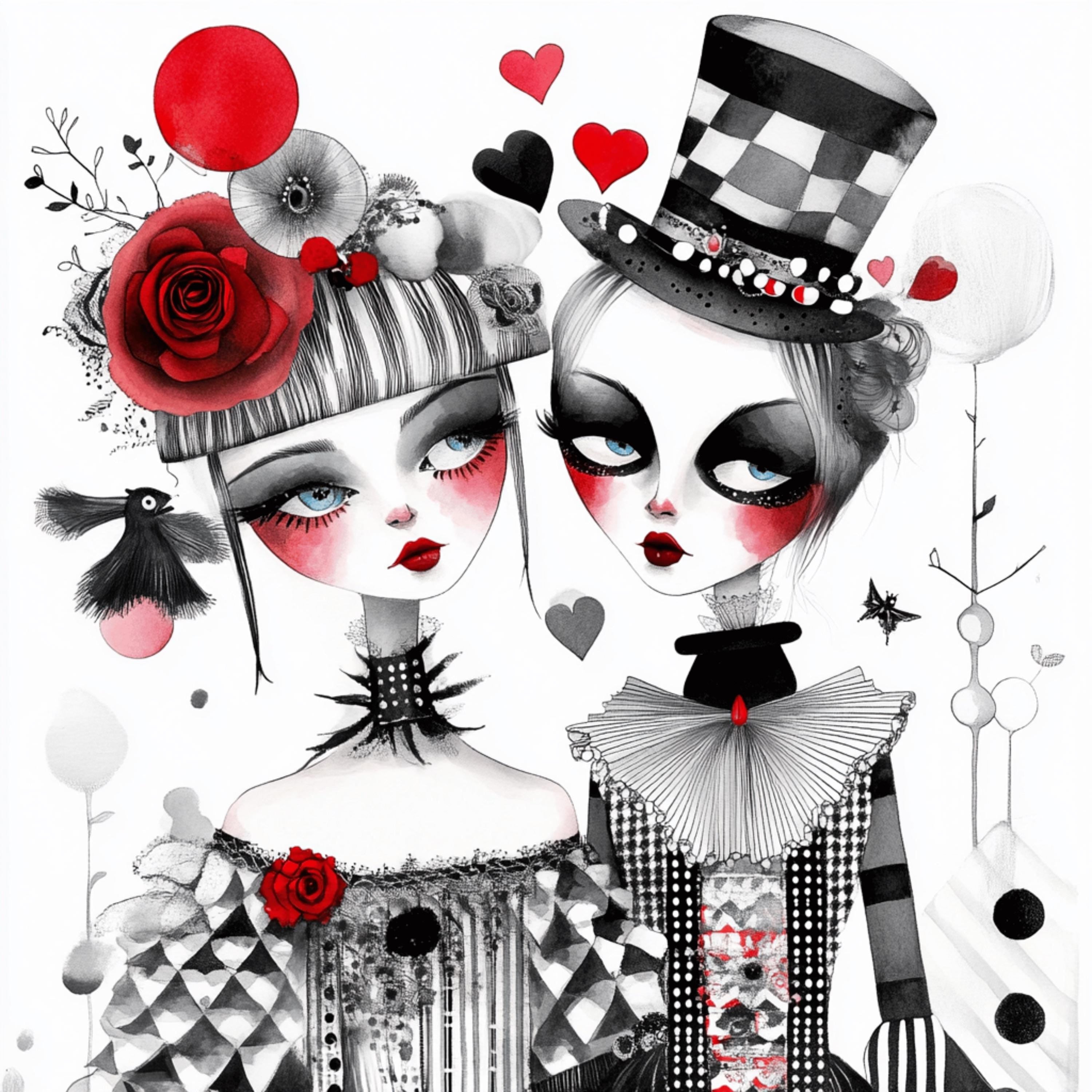 12 Gothic Wedding Couple Art, Digital Download, Steampunk Wall Art, Large Square Artwork, Fantasy Poster