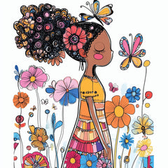12 Cute Butterfly Garden Digital Art Print, Whimsical Flowers Illustration, Colorful Digital Download, Large Square Wall Art Poster.