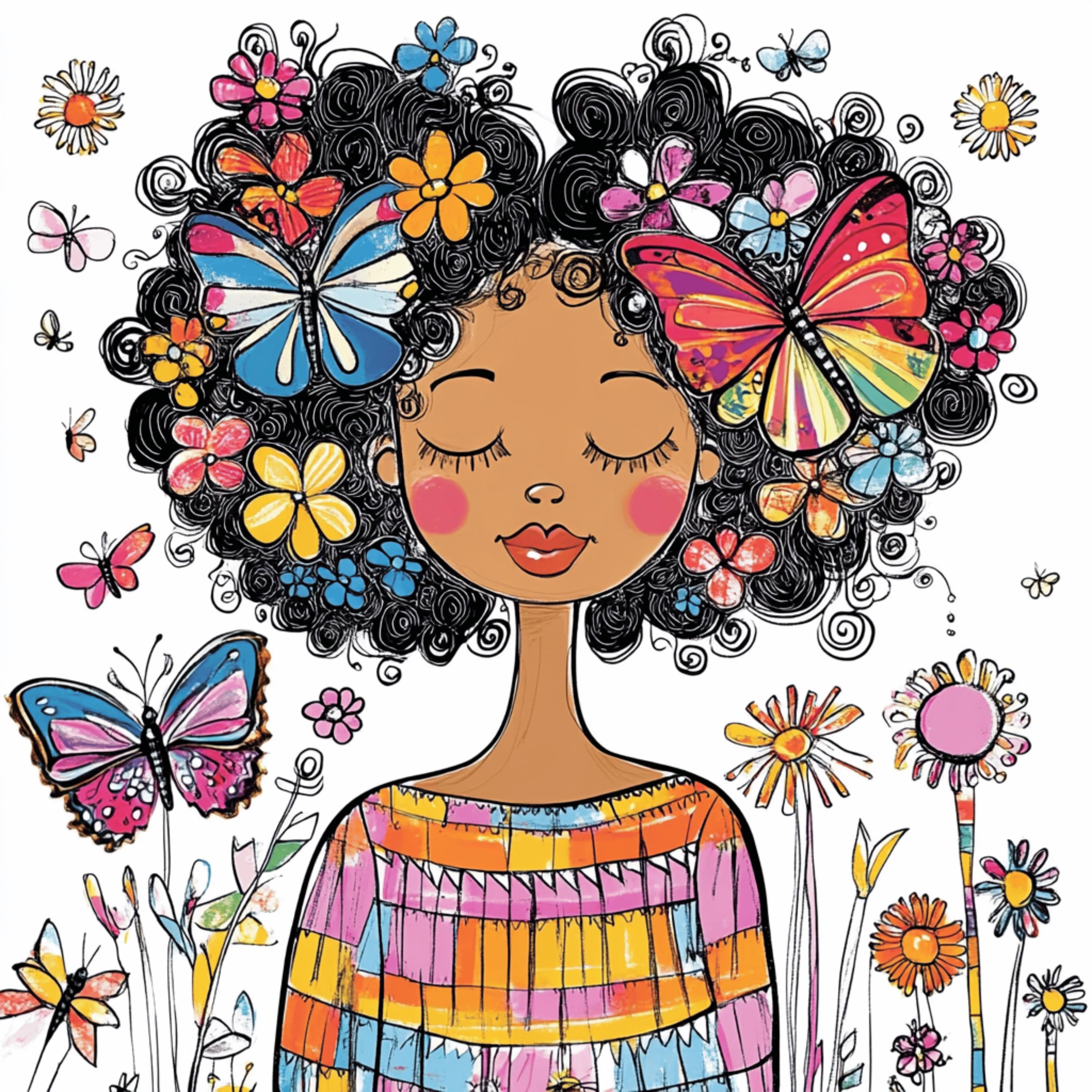 12 Cute Butterfly Garden Digital Art Print, Whimsical Flowers Illustration, Colorful Digital Download, Large Square Wall Art Poster.