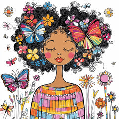 12 Cute Butterfly Garden Digital Art Print, Whimsical Flowers Illustration, Colorful Digital Download, Large Square Wall Art Poster.