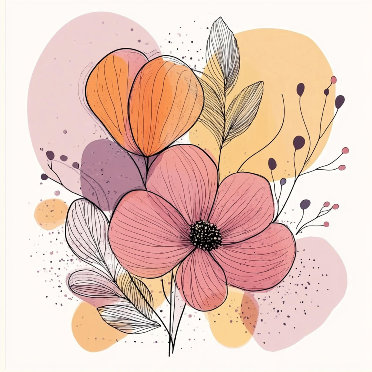12 Floral Pastel Line Art Digital Images, 12 Poster Set, Large Square Artwork For Home Decor, Modern Wall Art, Botanical Prints, Overthebed