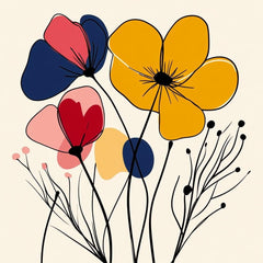 12 Modern Floral Line Art Digital Print Set, Abstract Bold Colors Poster, Large Wall Art Square Design, Set of 12 Images, Overthebed Art
