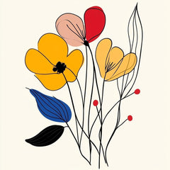 12 Modern Floral Line Art Digital Print Set, Abstract Bold Colors Poster, Large Wall Art Square Design, Set of 12 Images, Overthebed Art