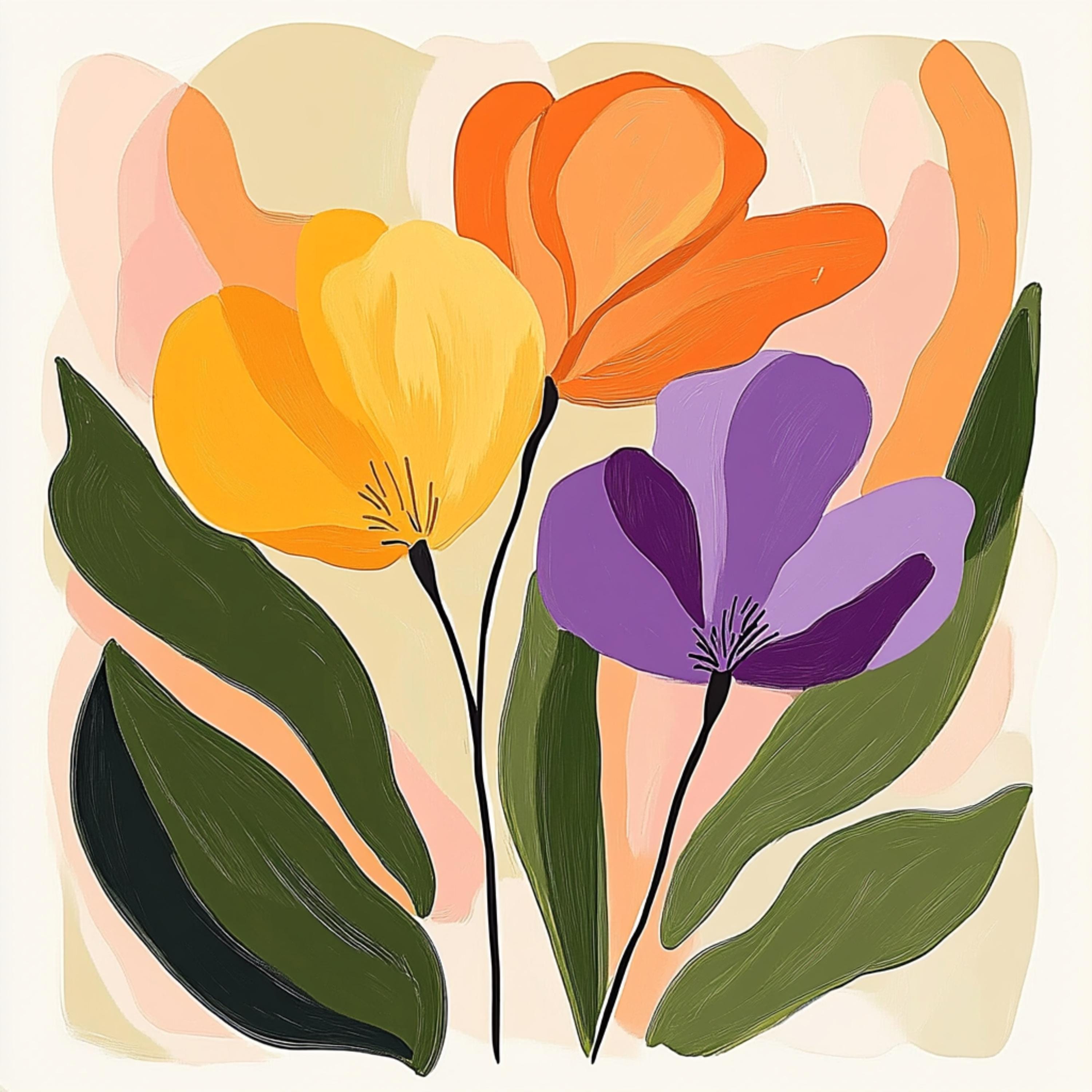 12 Digital Floral Poster Art, Set of 12 Pastel Images, Large Square Artwork, Floral Wall Decor, Over The Bed Art Prints