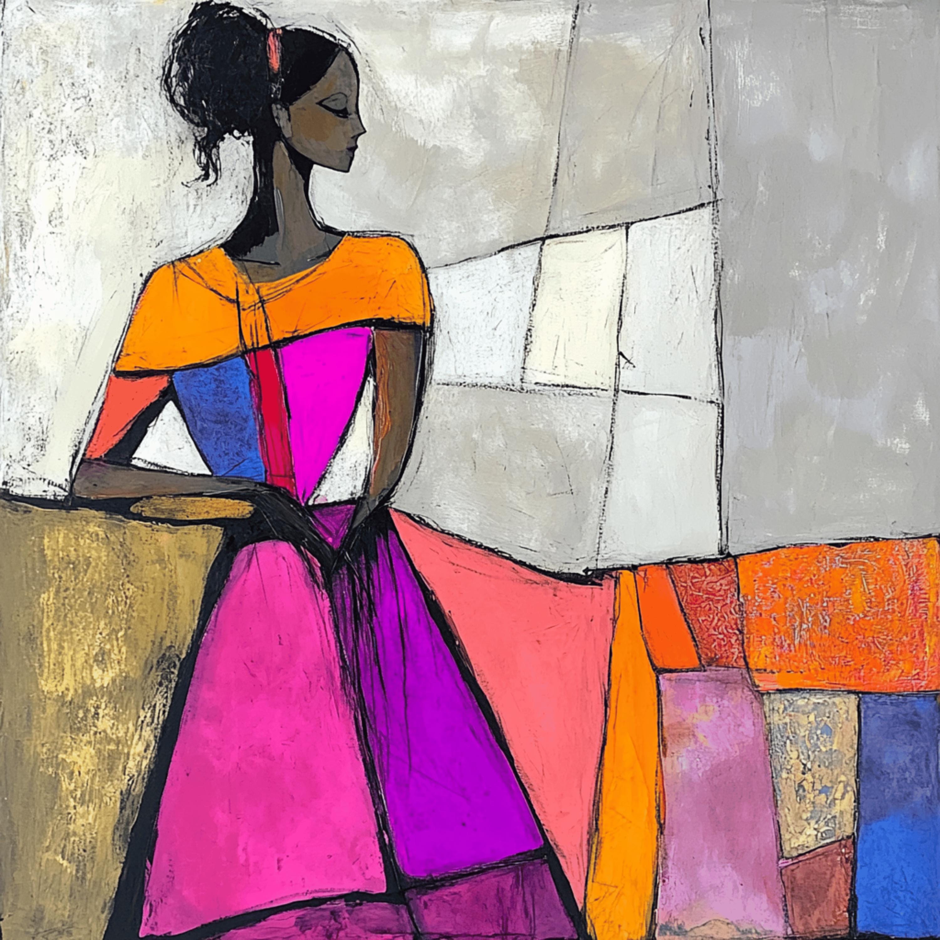 14 Digital Cubist Abstract Female Poster, Large Square Abstract Artwork, Modern Digital Art Print, Contemporary Art for Home Decor