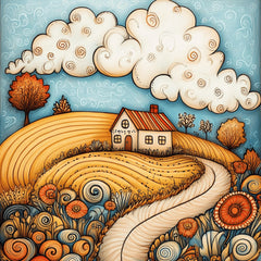 8 Whimsical House Art Print, Downloadable Large Wall Artwork, Instant Digital Poster, Colorful Landscape Illustration, Square Art Piece