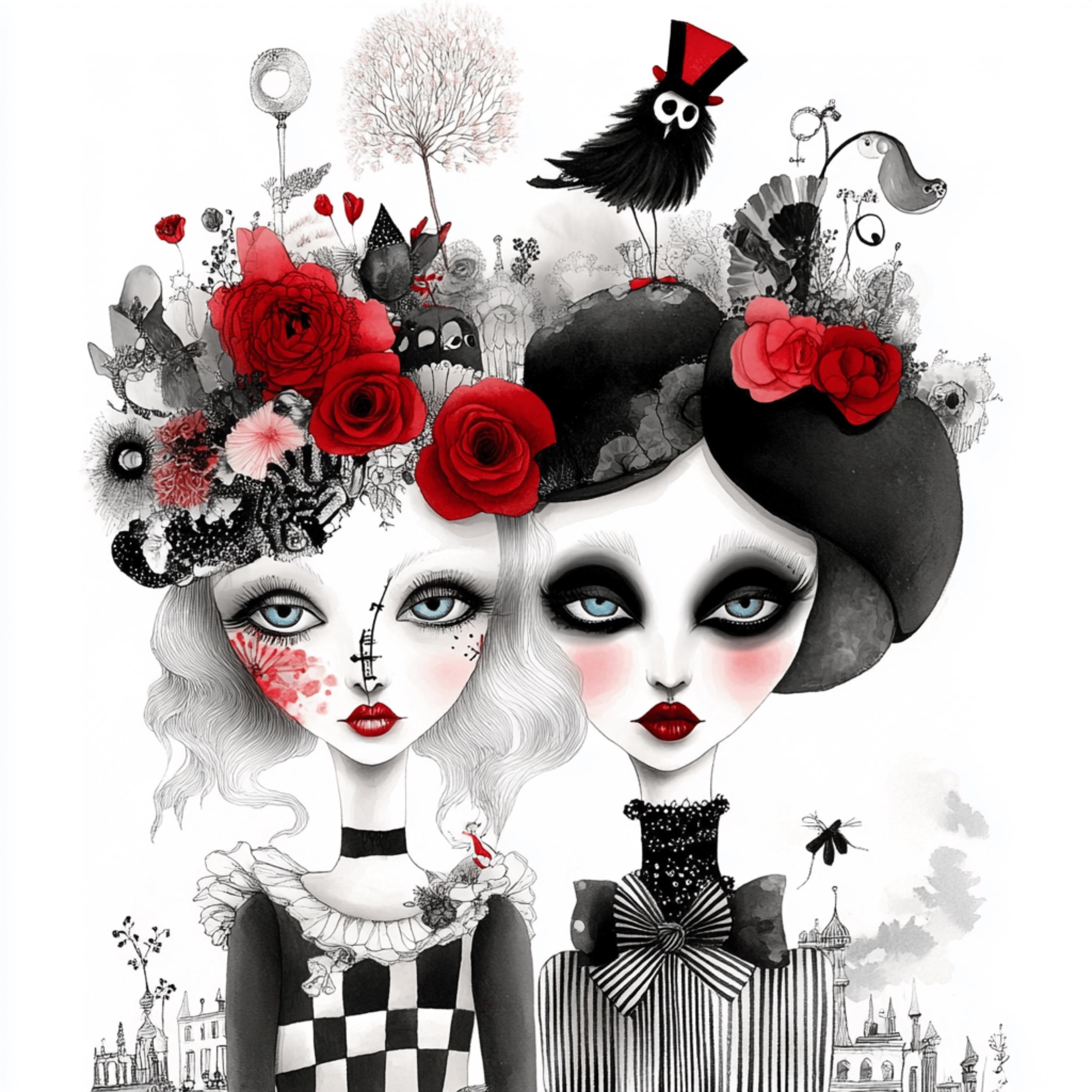 12 Gothic Wedding Couple Art, Digital Download, Steampunk Wall Art, Large Square Artwork, Fantasy Poster