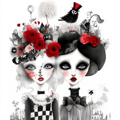 12 Gothic Wedding Couple Art, Digital Download, Steampunk Wall Art, Large Square Artwork, Fantasy Poster