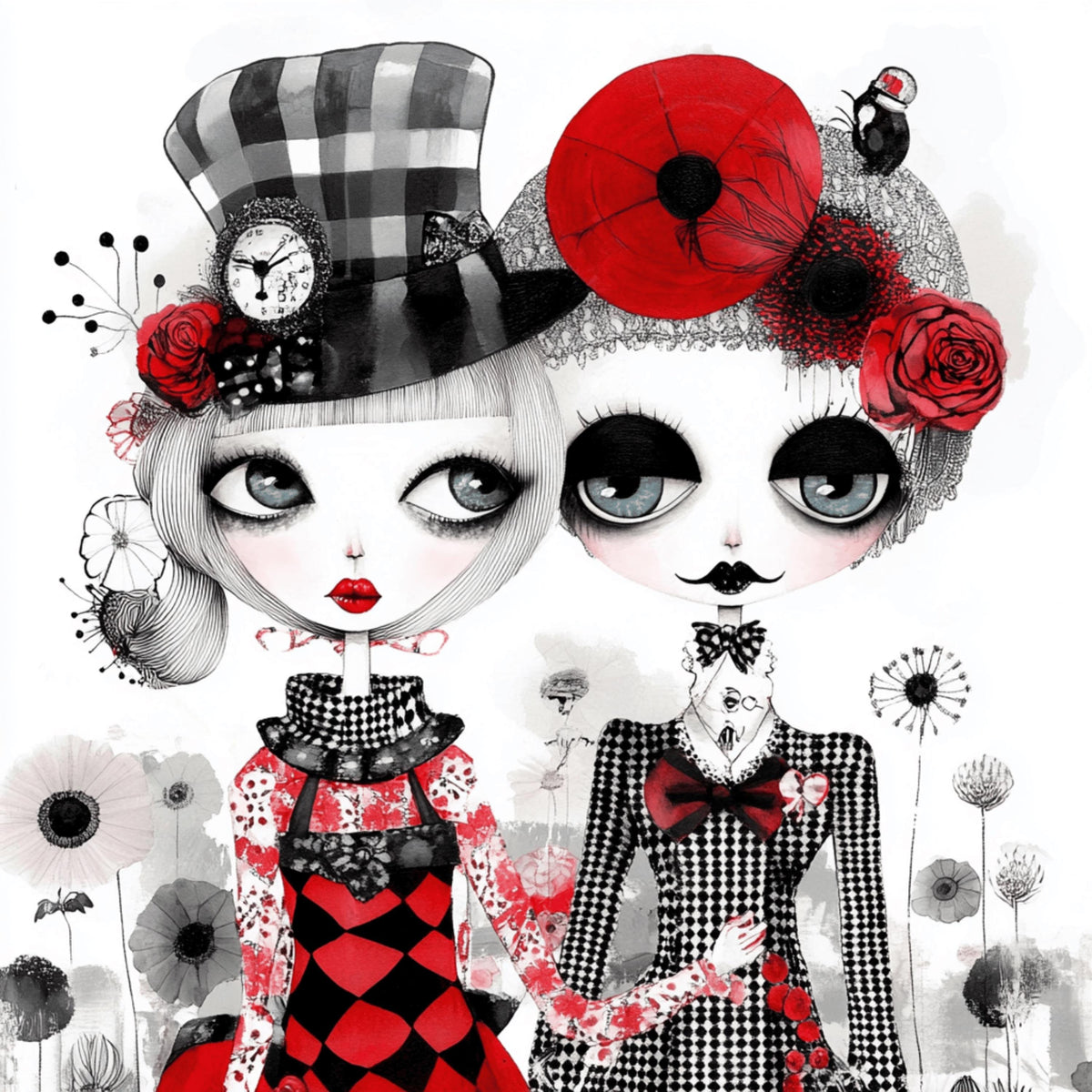 12 Gothic Wedding Couple Art, Digital Download, Steampunk Wall Art, Large Square Artwork, Fantasy Poster