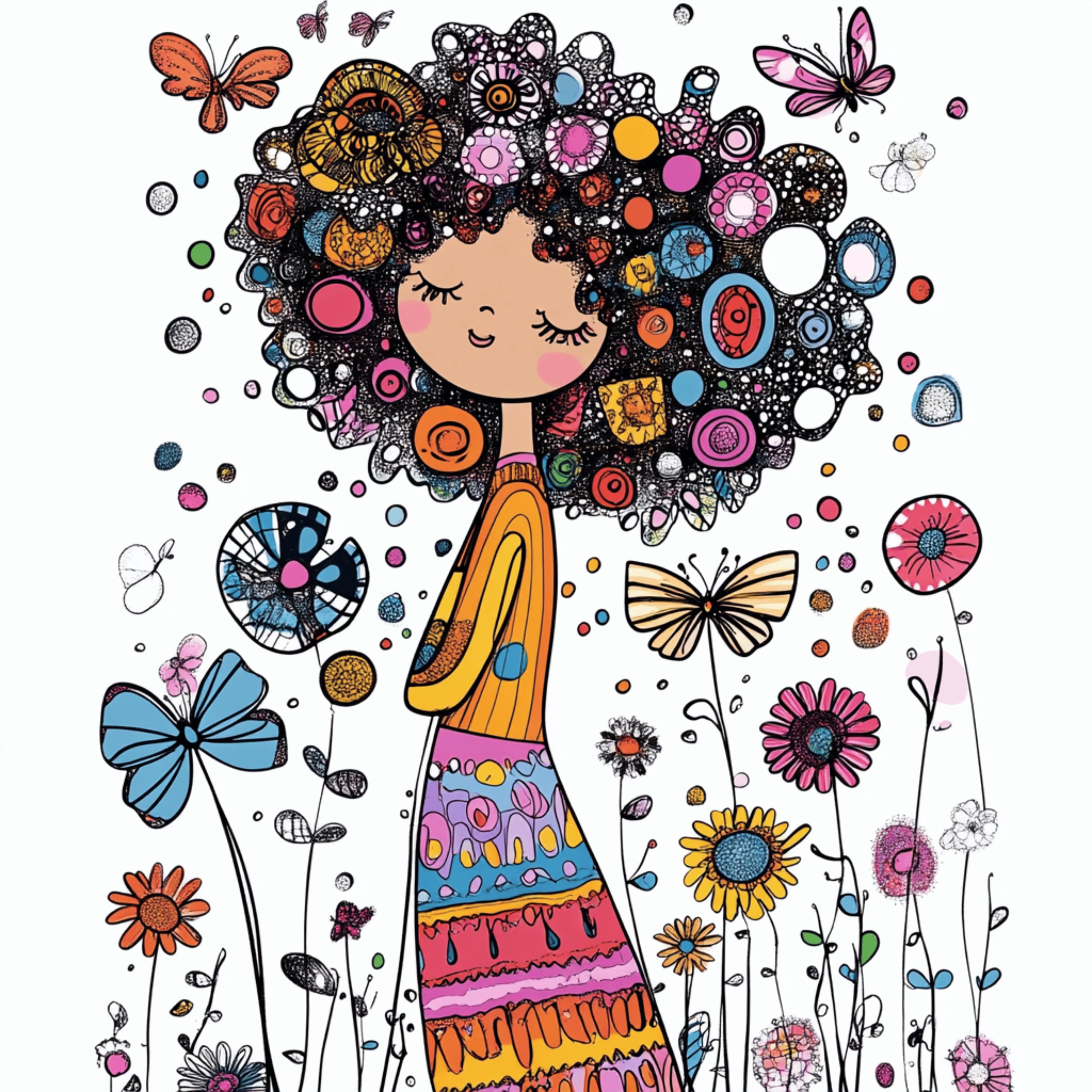 12 Cute Butterfly Garden Digital Art Print, Whimsical Flowers Illustration, Colorful Digital Download, Large Square Wall Art Poster.