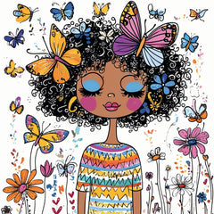 12 Cute Butterfly Garden Digital Art Print, Whimsical Flowers Illustration, Colorful Digital Download, Large Square Wall Art Poster.
