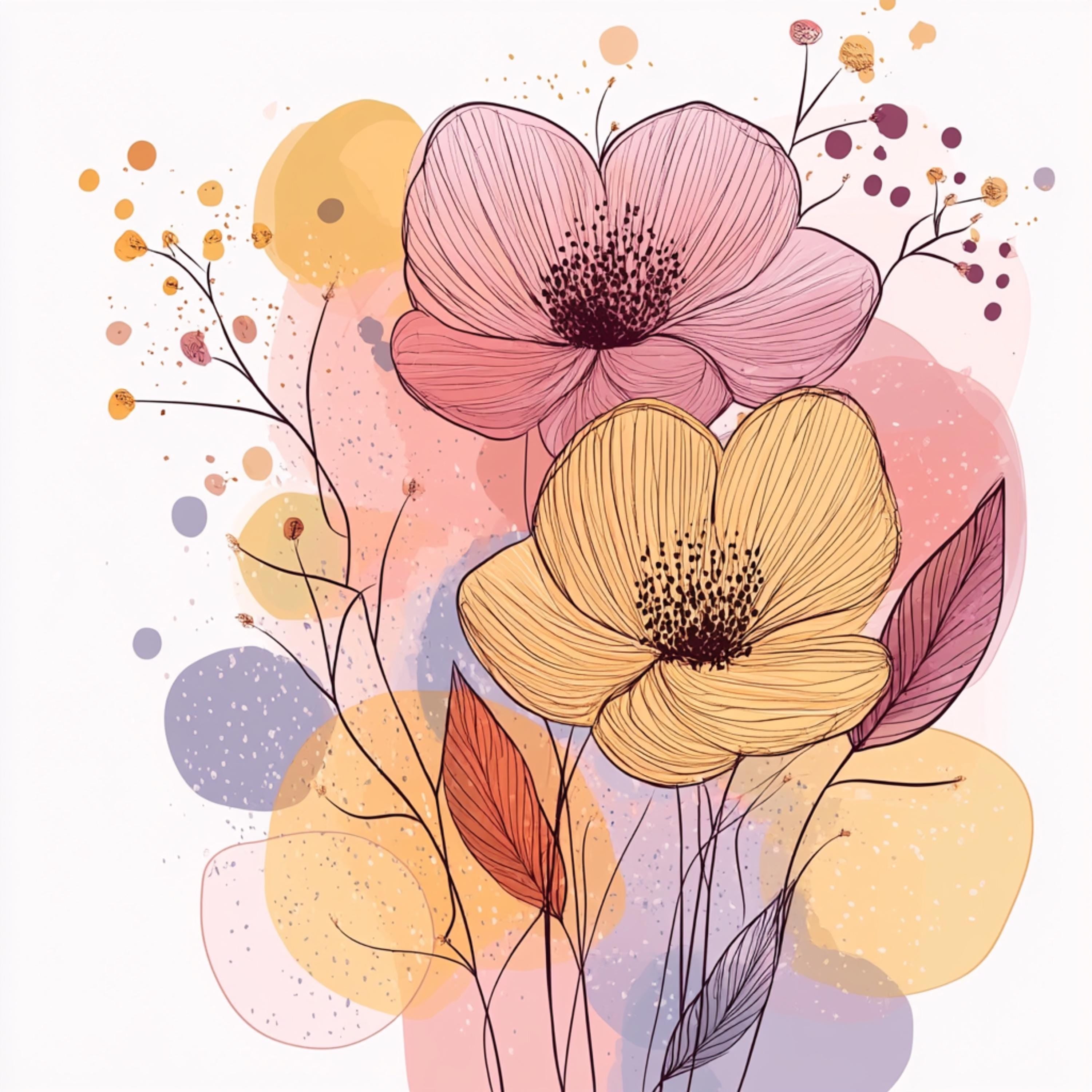 12 Floral Pastel Line Art Digital Images, 12 Poster Set, Large Square Artwork For Home Decor, Modern Wall Art, Botanical Prints, Overthebed