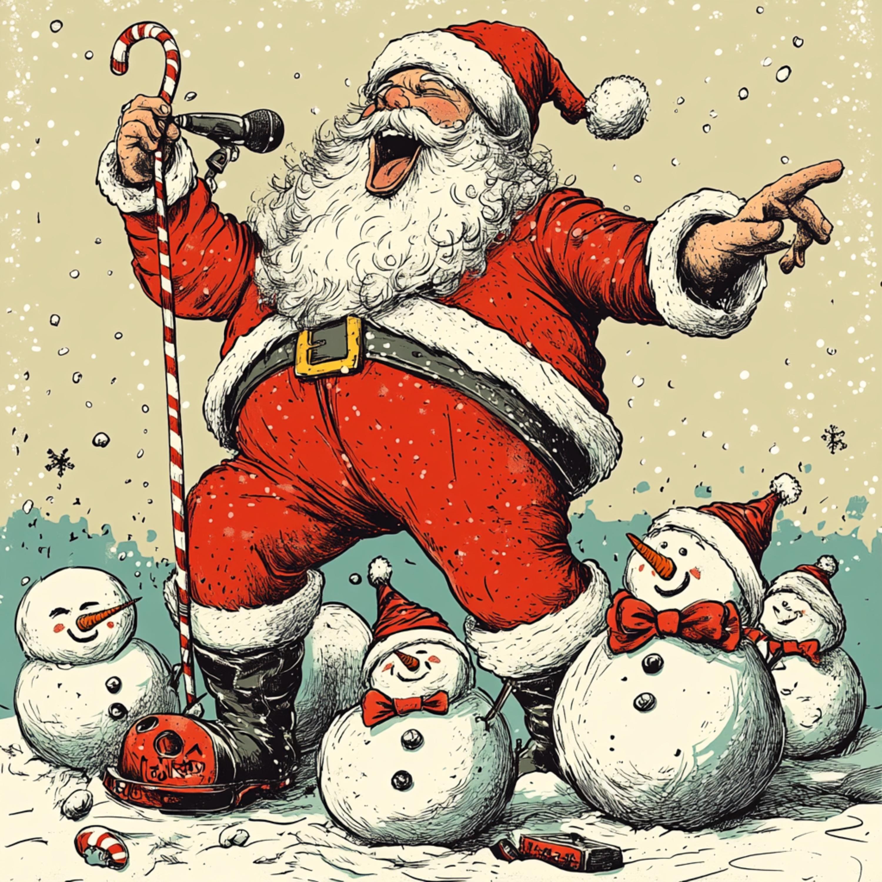 27 Santa Retro Poster, Large Square Artwork 27 Digital Images Holiday Decor, Seasonal Wall Art, Christmas Santa Print, Festive Snowman Scene