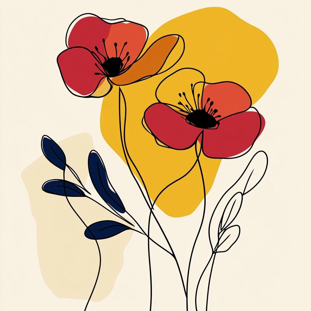 12 Modern Floral Line Art Digital Print Set, Abstract Bold Colors Poster, Large Wall Art Square Design, Set of 12 Images, Overthebed Art