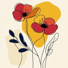 12 Modern Floral Line Art Digital Print Set, Abstract Bold Colors Poster, Large Wall Art Square Design, Set of 12 Images, Overthebed Art