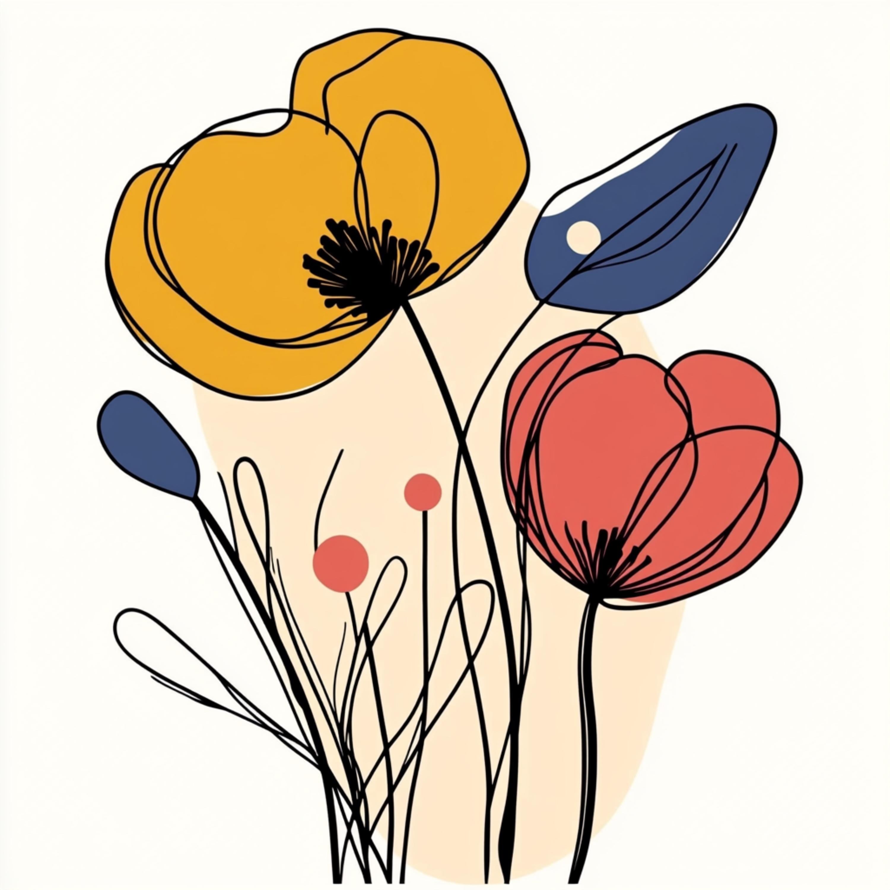 12 Modern Floral Line Art Digital Print Set, Abstract Bold Colors Poster, Large Wall Art Square Design, Set of 12 Images, Overthebed Art