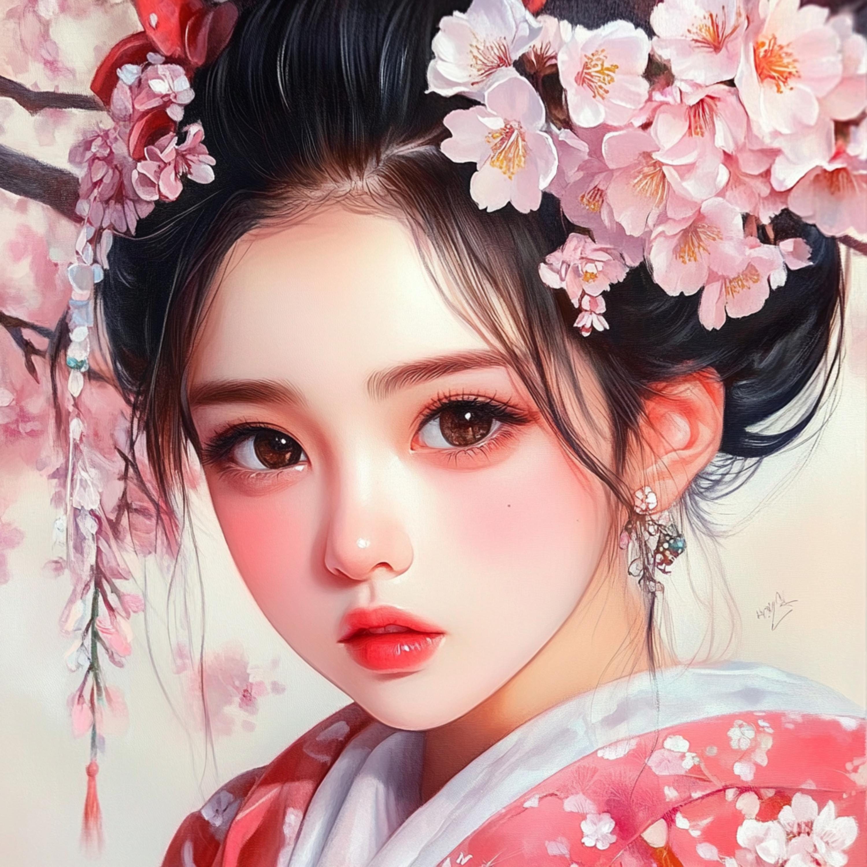 60 Geisha Japanese Girl Poster Large Square Artwork 60 Digital Images Exotic Beauty Vibrant Floral Art Wall Decor