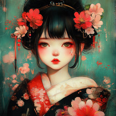 60 Geisha Japanese Girl Poster Large Square Artwork 60 Digital Images Exotic Beauty Vibrant Floral Art Wall Decor
