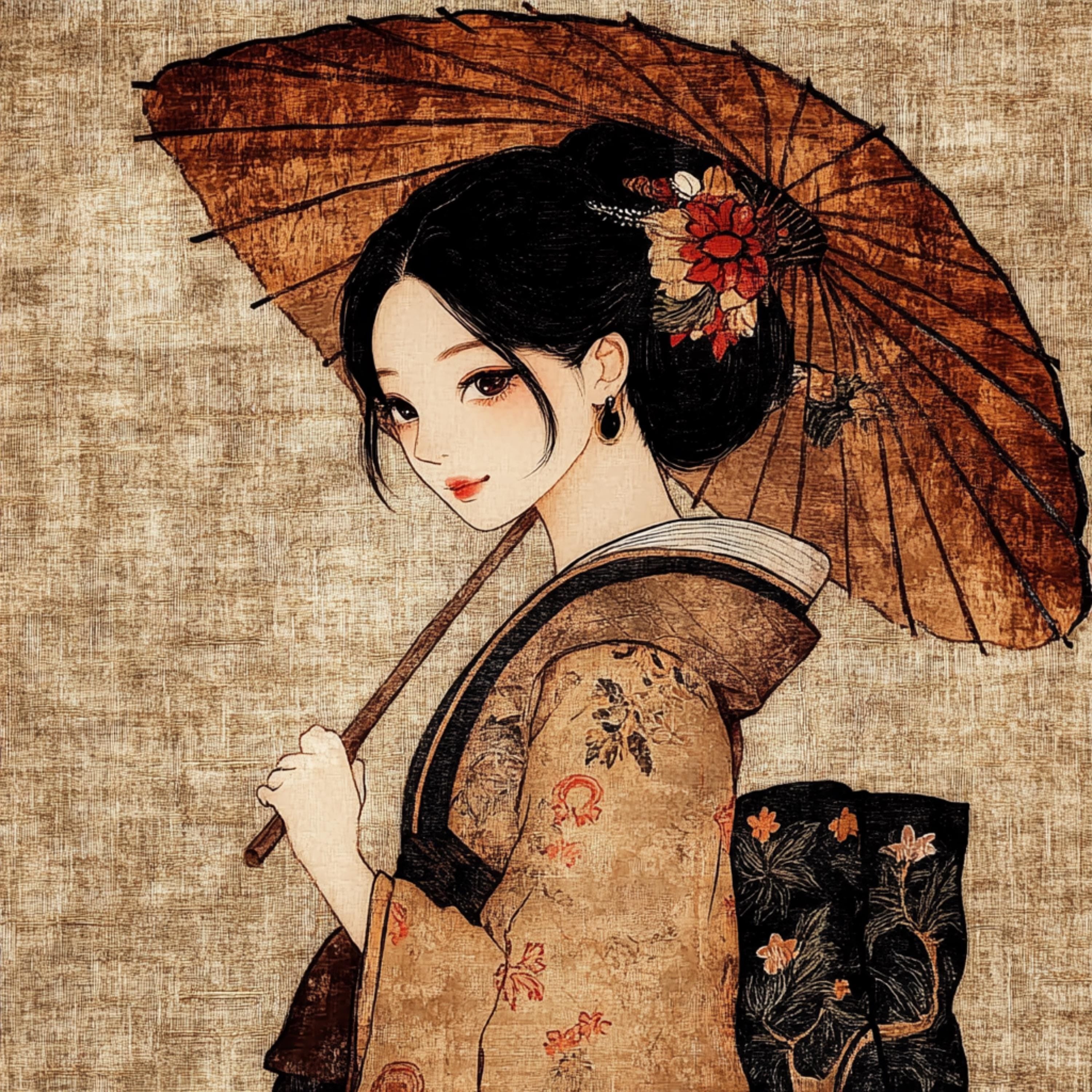 60 Geisha Japanese Girl Poster Large Square Artwork 60 Digital Images Exotic Beauty Vibrant Floral Art Wall Decor
