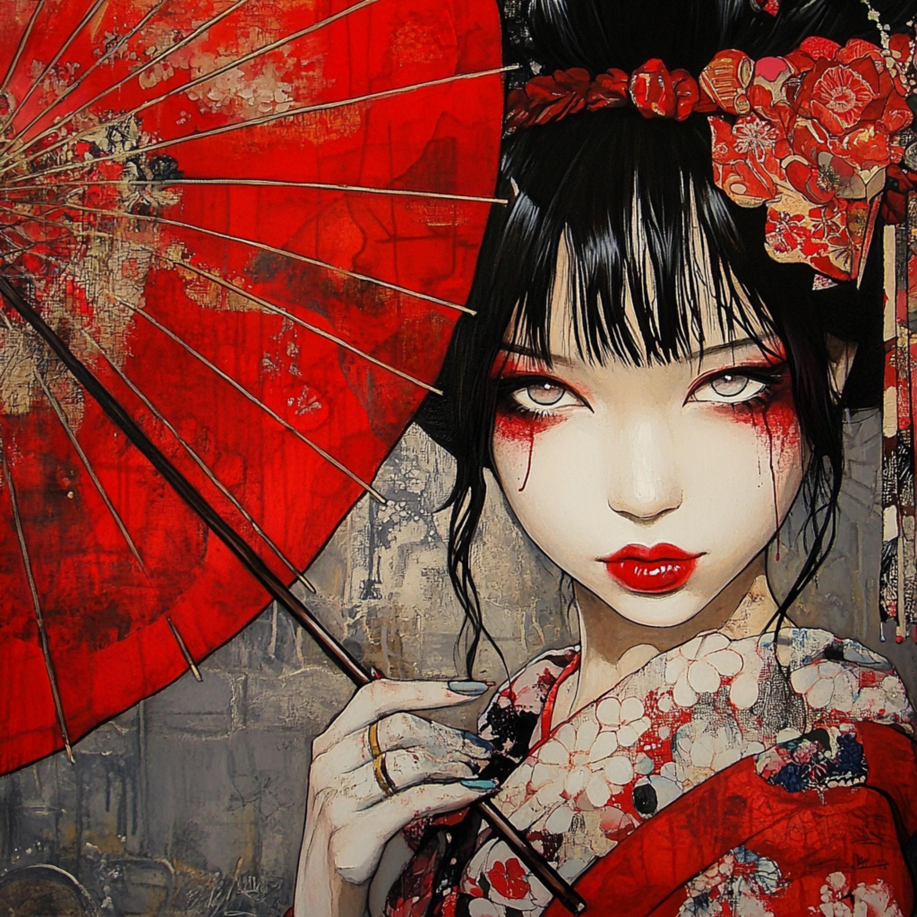 60 Geisha Japanese Girl Poster Large Square Artwork 60 Digital Images Exotic Beauty Vibrant Floral Art Wall Decor