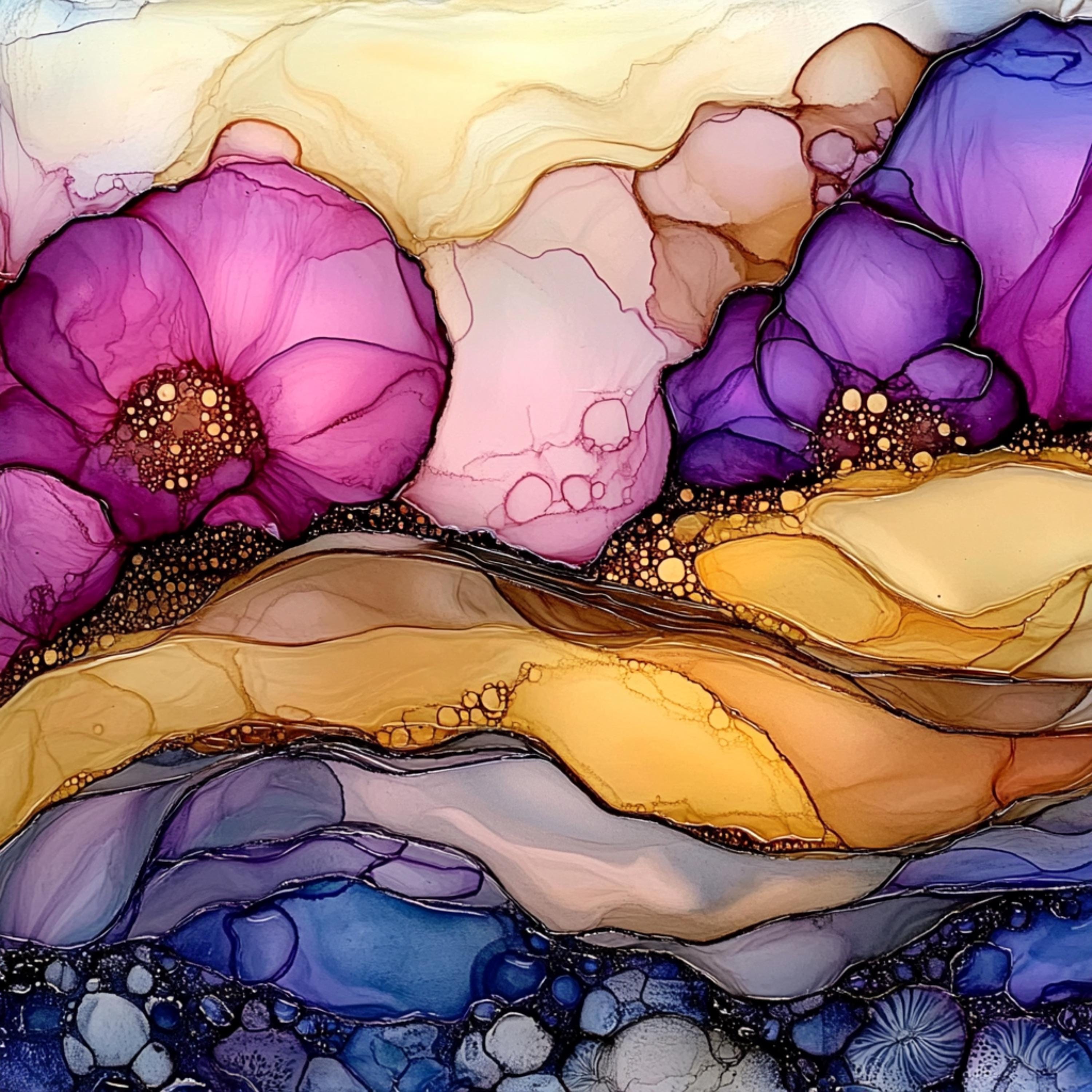 22 Abstract Floral Alcohol Ink Art Print, Large Square Digital Poster, 22 Digital Images Set, Wall Art Decor, Home and Office Artwork