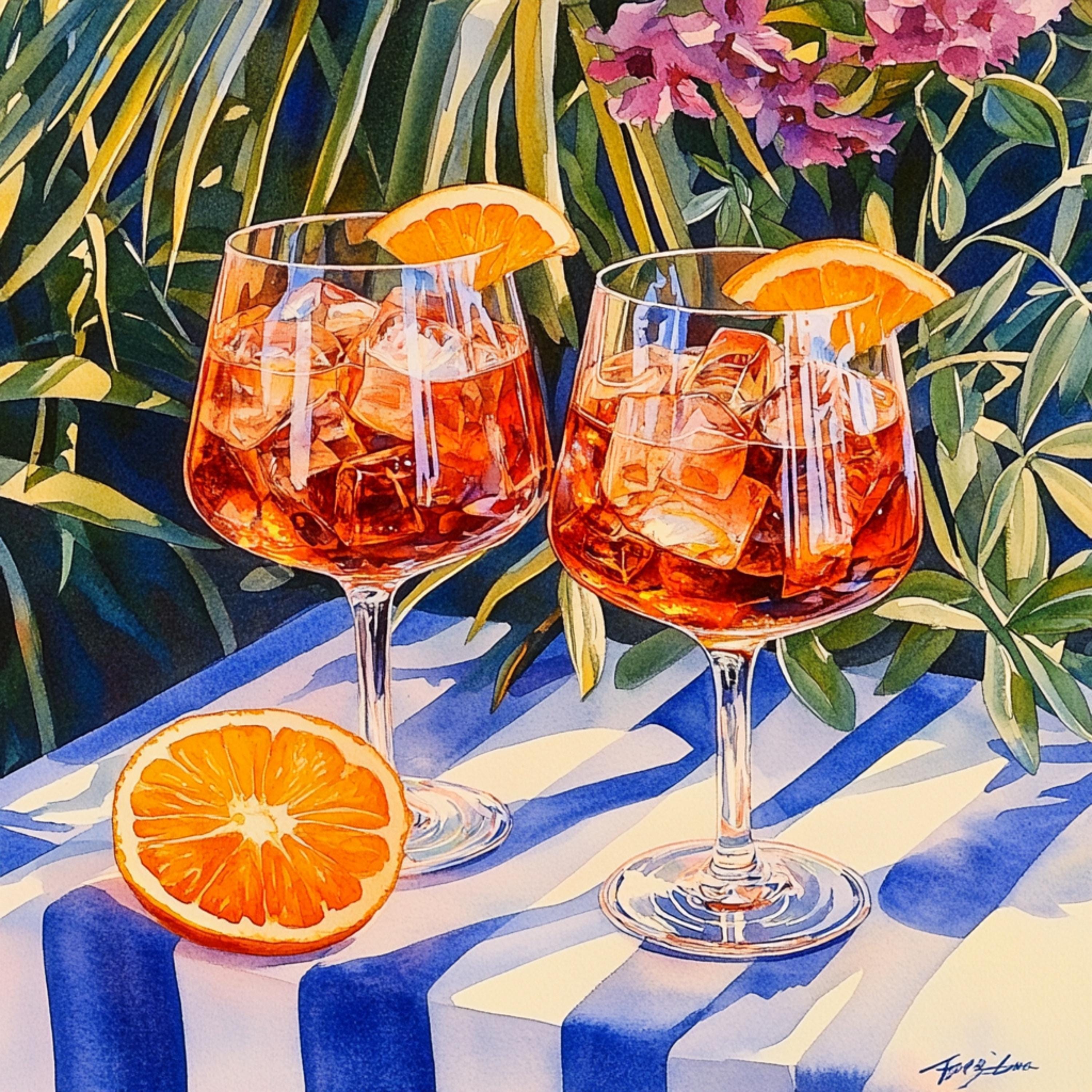 12 Summertime Spritz Digital Art Set of 12 Large Square Images, Refreshing Orange Cocktails in Garden, Perfect Wall Decor