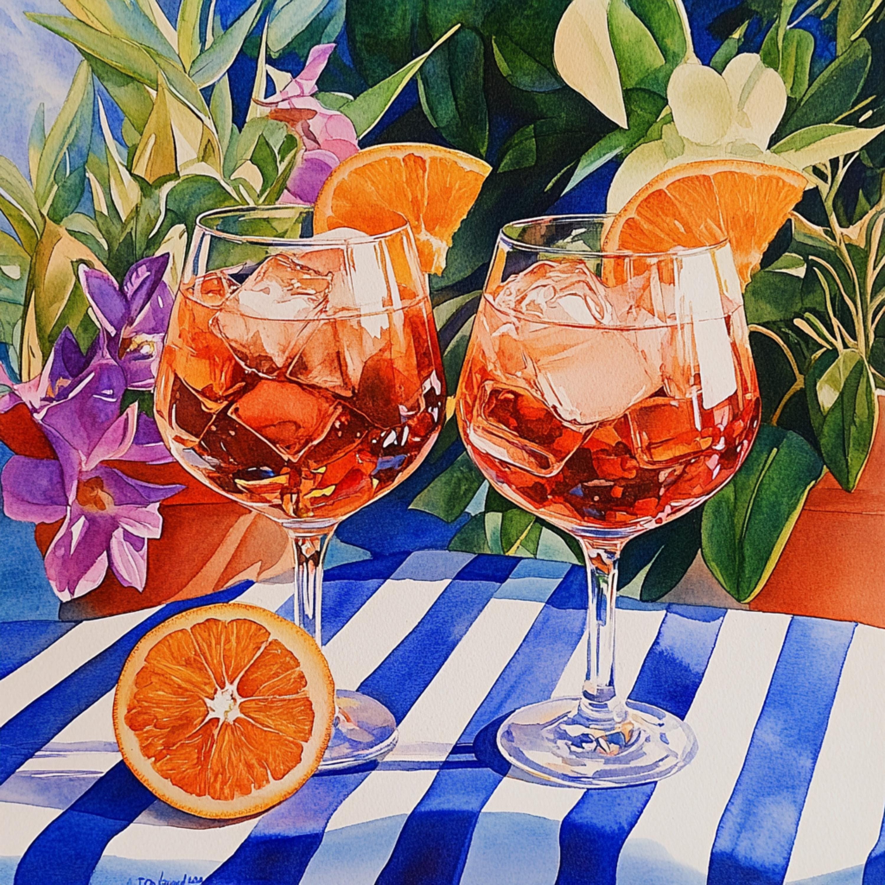 12 Summertime Spritz Digital Art Set of 12 Large Square Images, Refreshing Orange Cocktails in Garden, Perfect Wall Decor