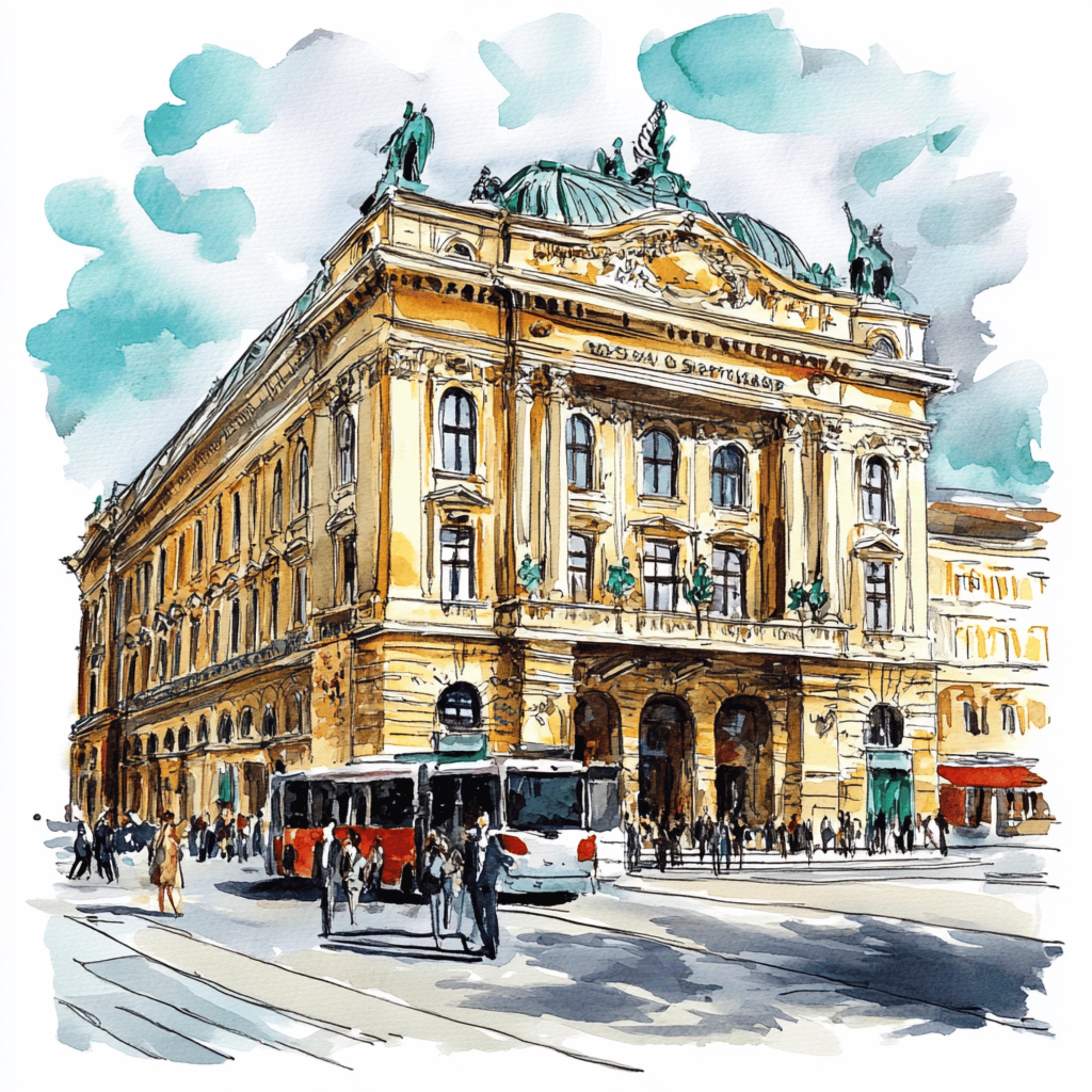 44 digital watercolor images Vienna Austria places of interest poster large square artwork travel photography collection