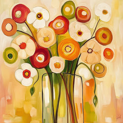15 Floral Print Wall Art Orange Flowers Large Square Artwork Contemporary Digital Images Poster Set of 15