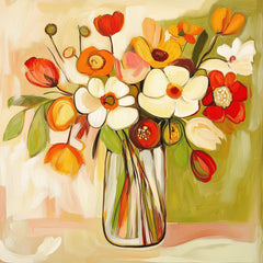 15 Floral Print Wall Art Orange Flowers Large Square Artwork Contemporary Digital Images Poster Set of 15