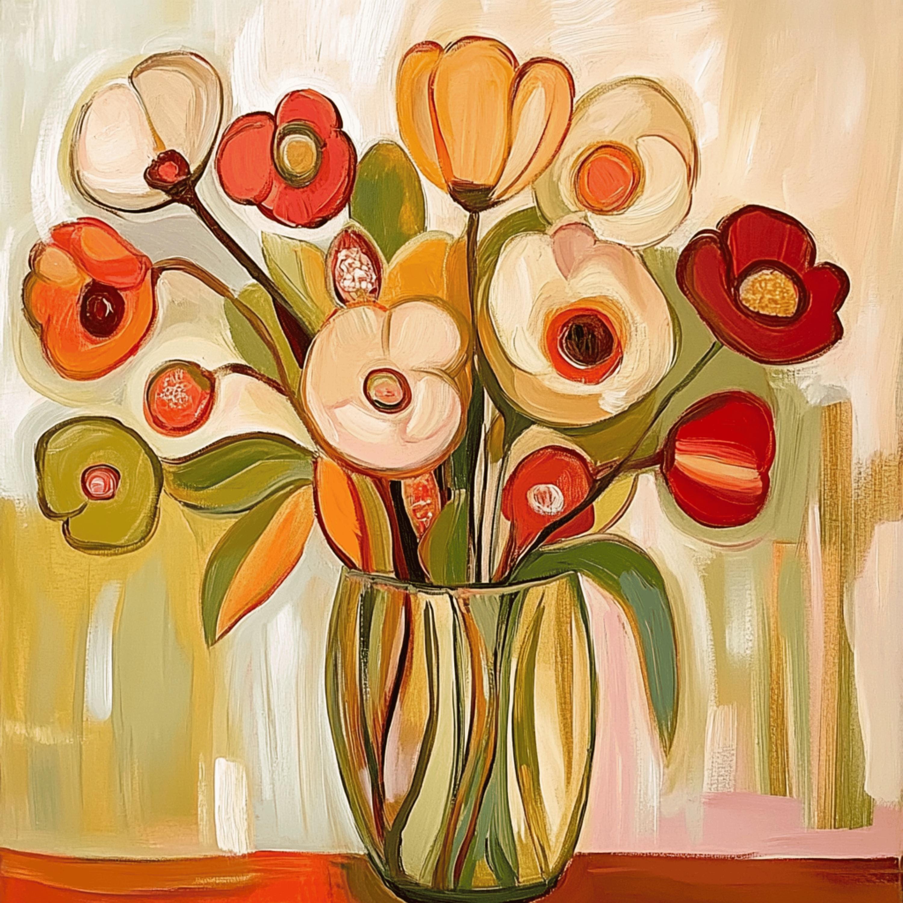 15 Floral Print Wall Art Orange Flowers Large Square Artwork Contemporary Digital Images Poster Set of 15