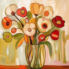 15 Floral Print Wall Art Orange Flowers Large Square Artwork Contemporary Digital Images Poster Set of 15