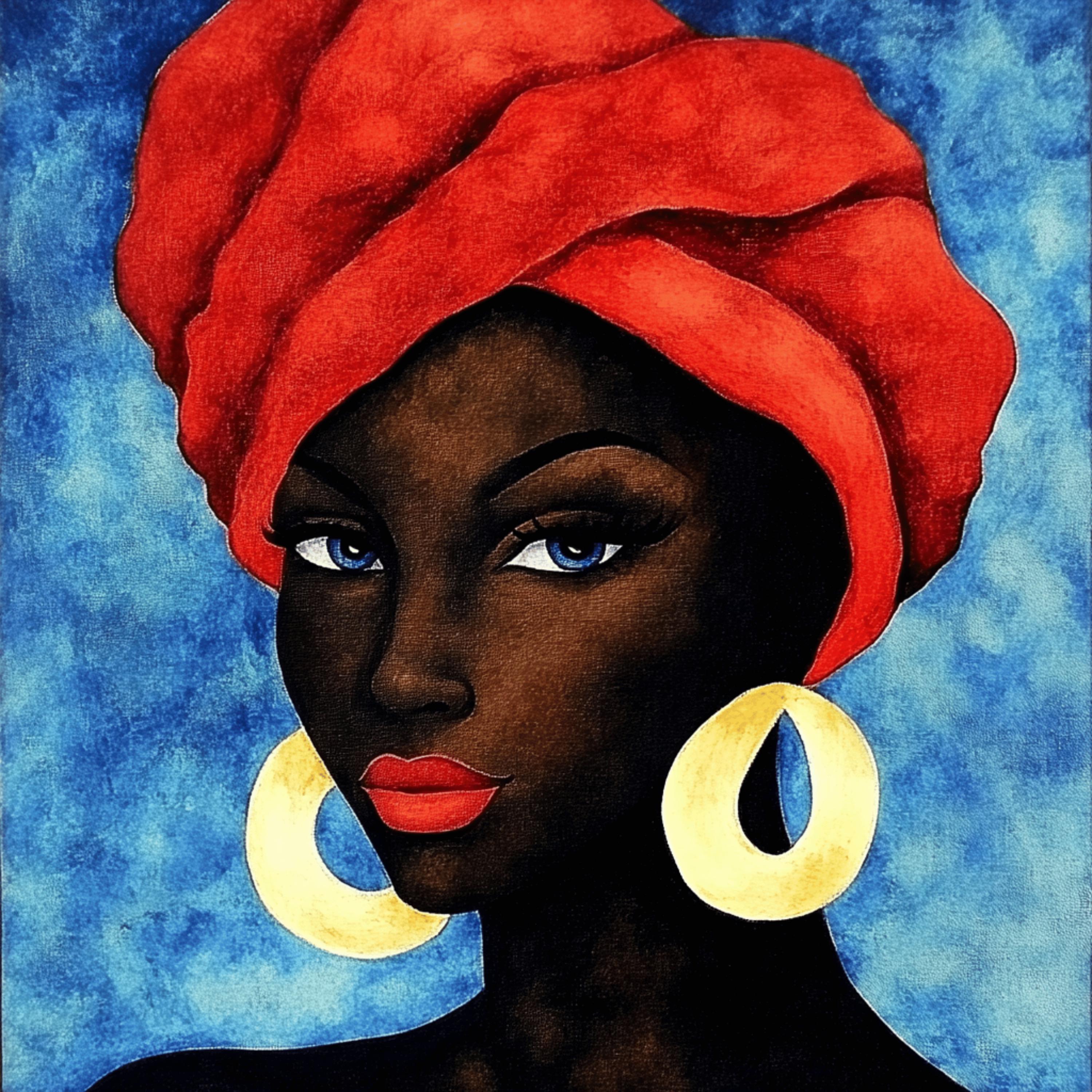 15 Black Woman Portrait Digital Art, Large Square Artwork, Vibrant Headwrap Art, Home Decoration, Modern Wall Art Prints Contemporary Ethnic