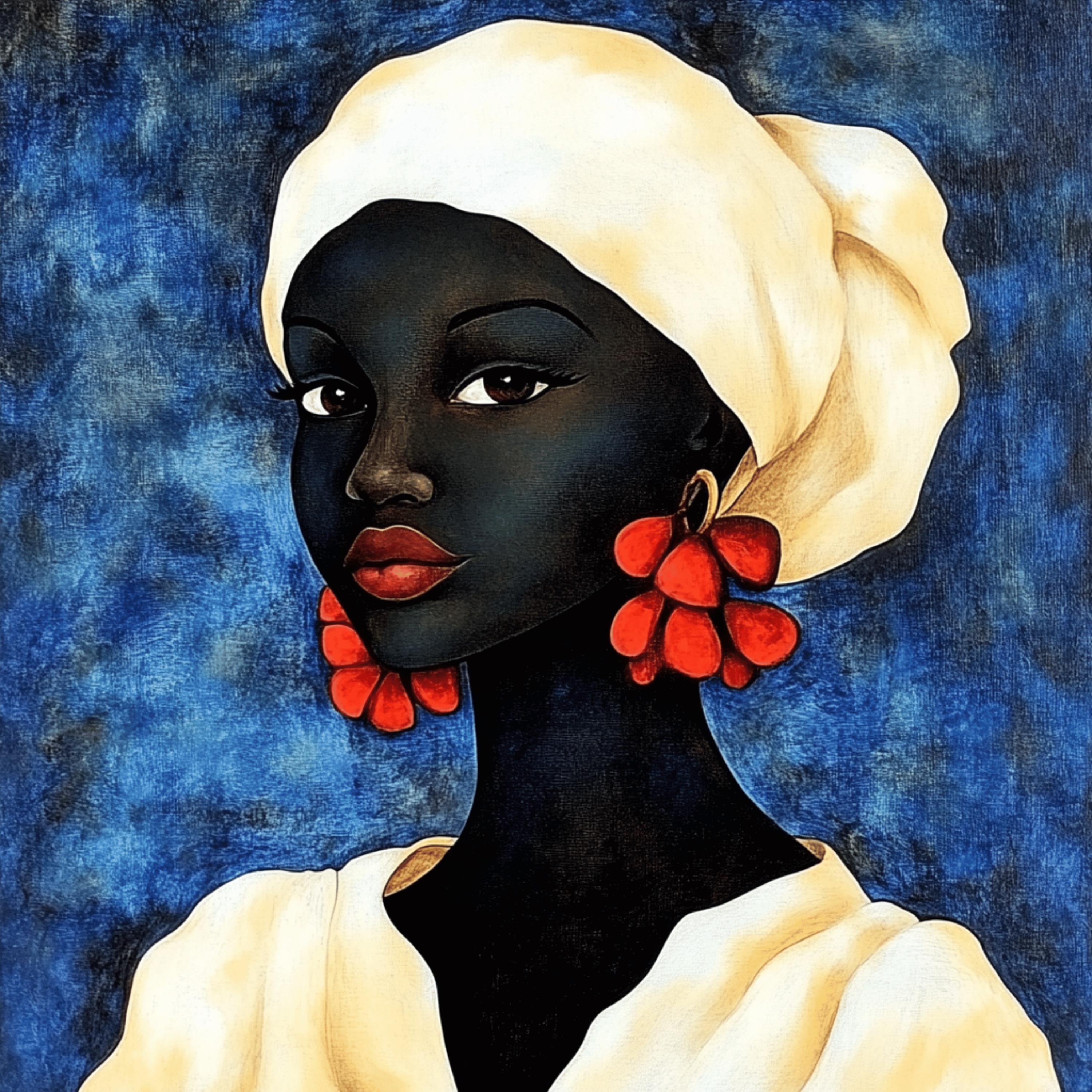 15 Black Woman Portrait Digital Art, Large Square Artwork, Vibrant Headwrap Art, Home Decoration, Modern Wall Art Prints Contemporary Ethnic