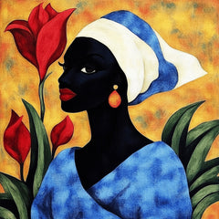 15 Black Woman Portrait Digital Art, Large Square Artwork, Vibrant Headwrap Art, Home Decoration, Modern Wall Art Prints Contemporary Ethnic