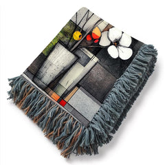 Modern Abstract Art Woven Blanket, Colorful Comforter Wall Tapestry, Luxury Throw Blanket with Flower Artwork, Free Personalisation.