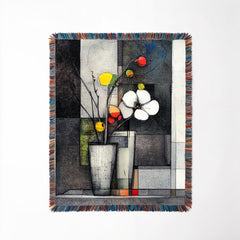 Modern Abstract Art Woven Blanket, Colorful Comforter Wall Tapestry, Luxury Throw Blanket with Flower Artwork, Free Personalisation.