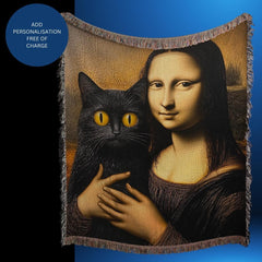 Woven Blanket Mona Lisa Cat Artwork Luxury Throw, Wall Tapestry, Home Décor, Unique Gift, Art Reproduction, Cozy Bedding