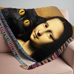 Woven Blanket Mona Lisa Cat Artwork Luxury Throw, Wall Tapestry, Home Décor, Unique Gift, Art Reproduction, Cozy Bedding