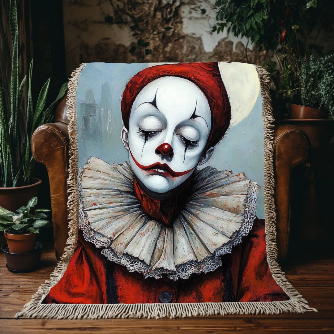 Clown Woven Blanket, Luxury Throw Blanket, Emotional Art Wall Tapestry, Artistic Blanket Gift, Tapestry Wall Art, Free Personalisation.