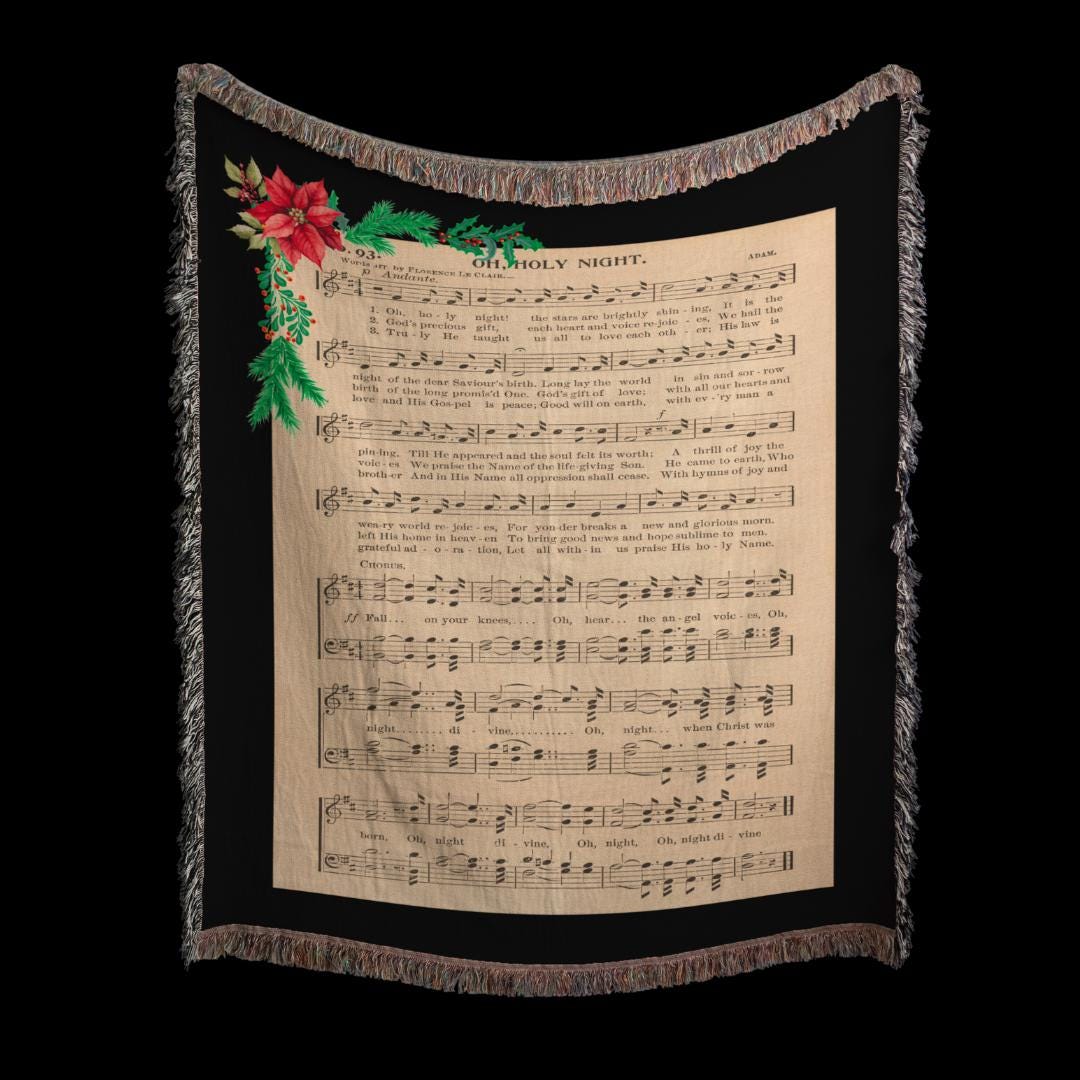 Woven Blanket, Oh Holy Night Music Sheet Design Cozy Luxury Throw Three Sizes Available Ideal Christmas Gift Home Decor, Wall Hanging.
