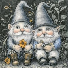 25 digital images, gnomes, elves, pixies, fairies, large square artwork, christmas fantasy, cute characters decor, kid's room, playroom art.