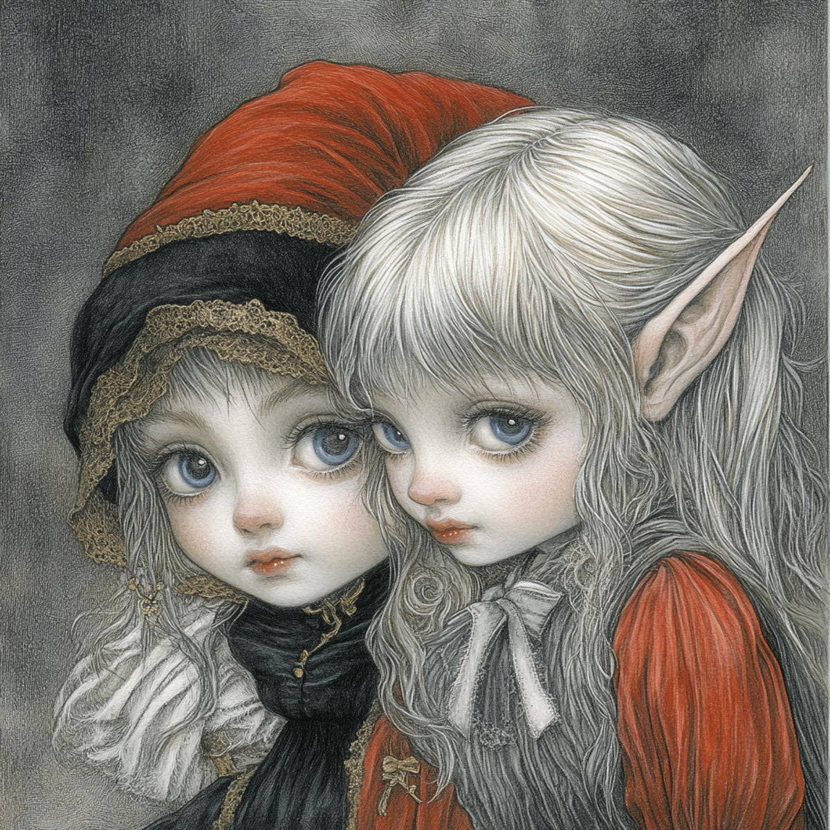 25 digital images, gnomes, elves, pixies, fairies, large square artwork, christmas fantasy, cute characters decor, kid's room, playroom art.
