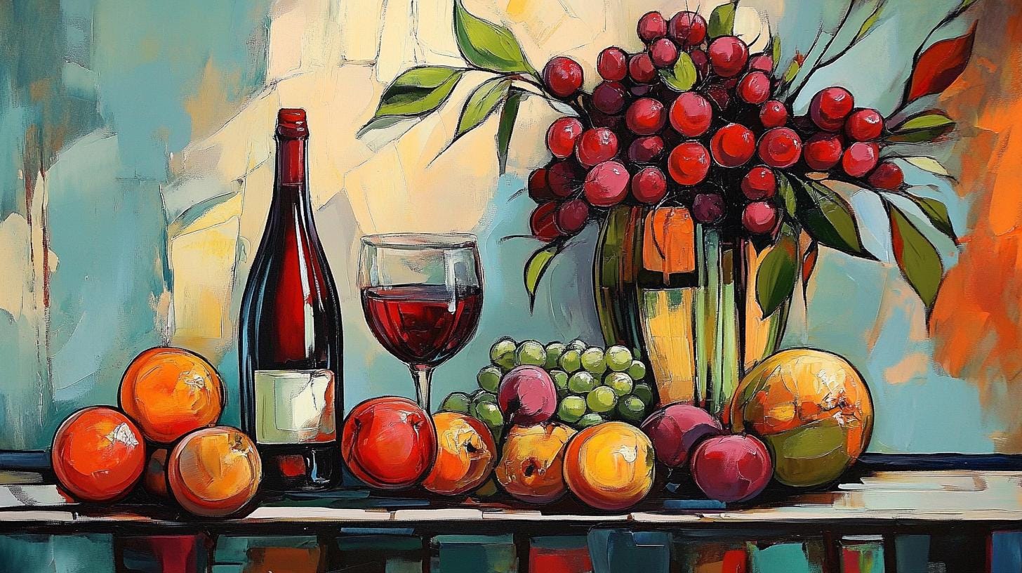 22 Large Landscape Artwork, Digital Kitchen Art, Colorful Still Life Print, 22 Digital Files, Vibrant Grapes and Wine Art
