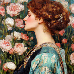 14 Woman Smelling Flowers Digital Art, Living Room Wall Decor, Large Square Artwork, Elegant Wall Art for Home, Woman with Flowers Print